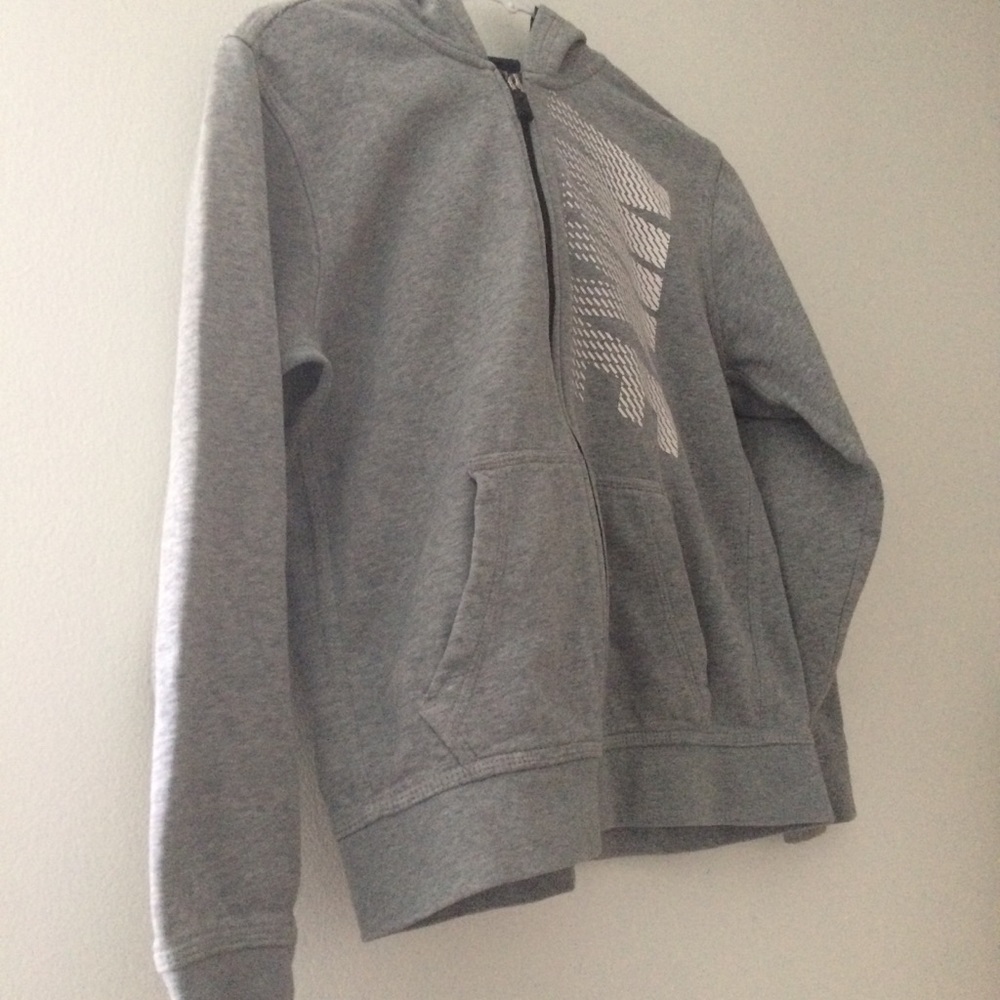Nike boys gray zip up hooded sweatshirt